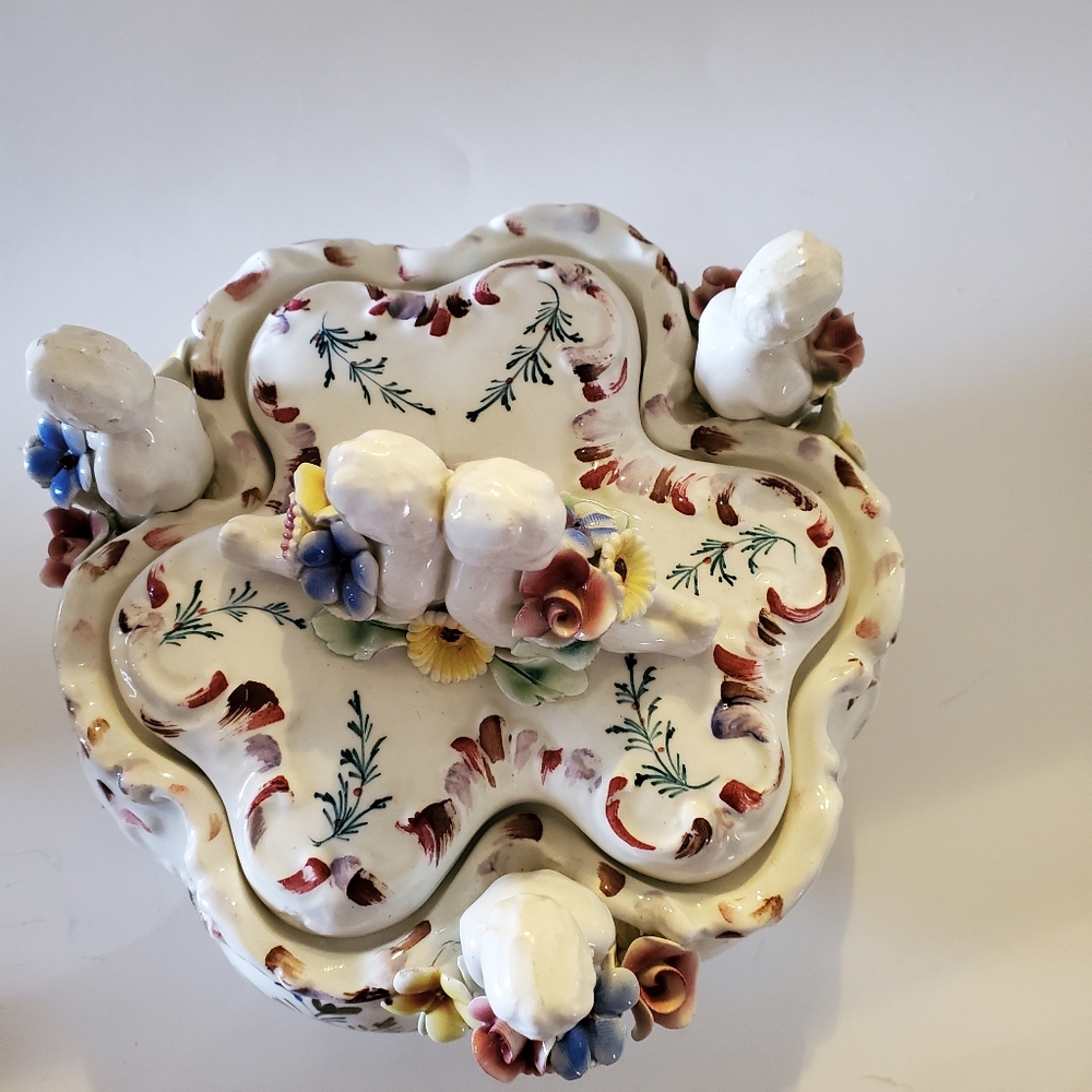 Vintage Capodimante Italian Porcelain Reticulated Trinket Box Candy Dish - Picture 2 of 11